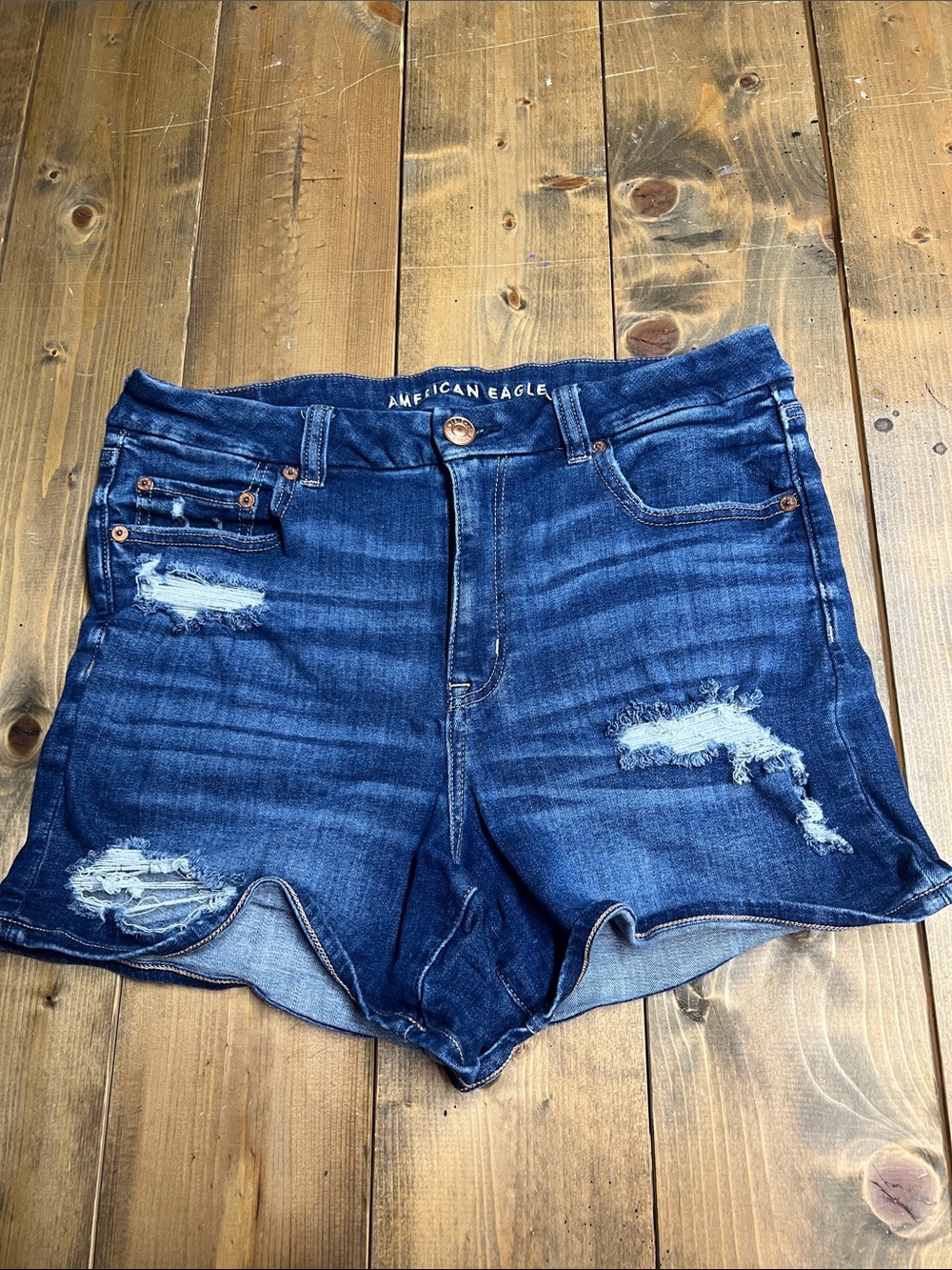 American Eagle Outfitters Dark Blue Distressed Denim Cutoff Shorts